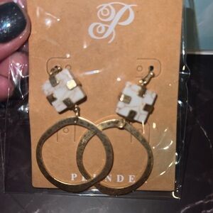 Plunder White & Gold Textured Hoop Drop Earrings